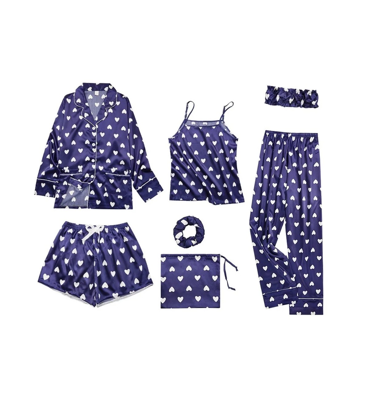 7 Piezas Pijamas Azul de Corazones Talla L image number null