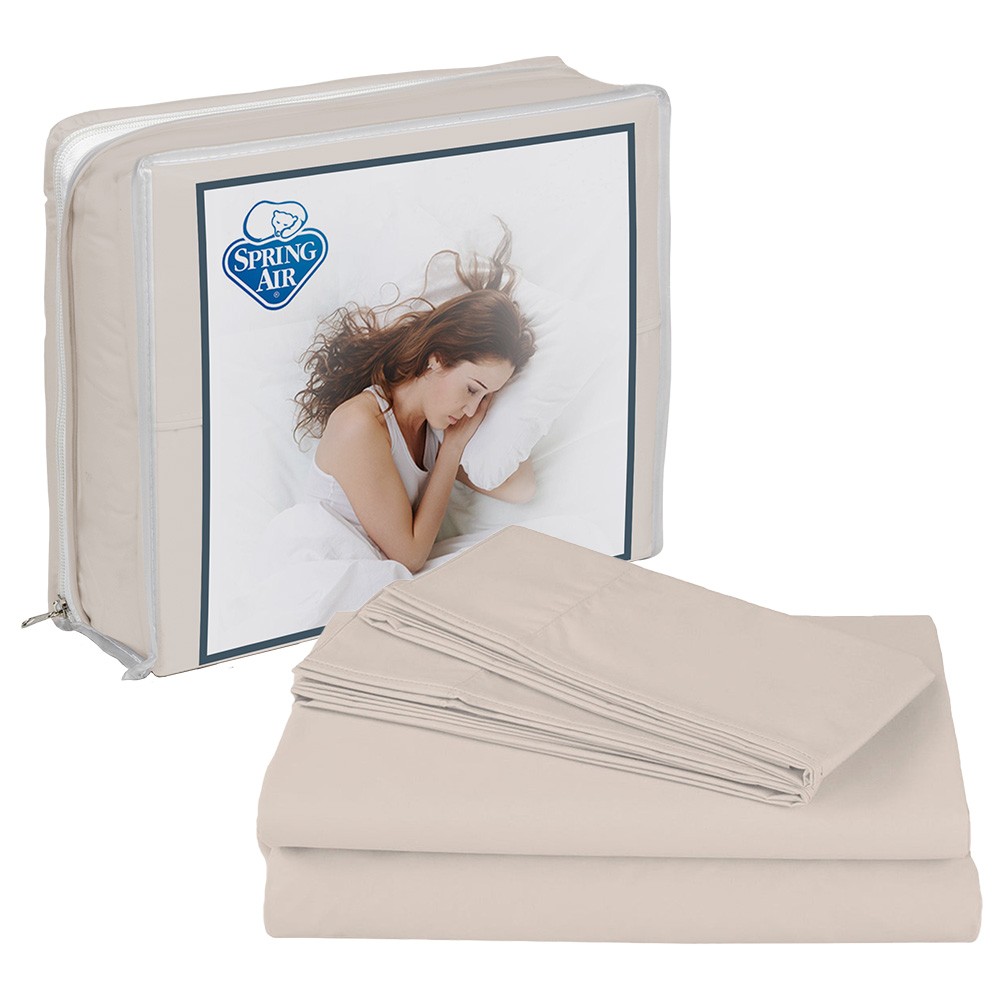 Protector de Colch&oacute;n UltraSoft Spring Air Individual + S&aacute;banas Basic Crema + Almohada Trinity image number null
