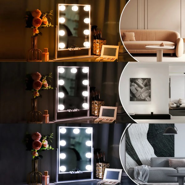 Espejo de Maquillaje Hollywood con 9 Luces LED, Bluetooth y mini Espejo Aumento 10X con Soporte para Tel&eacute;fono image number null