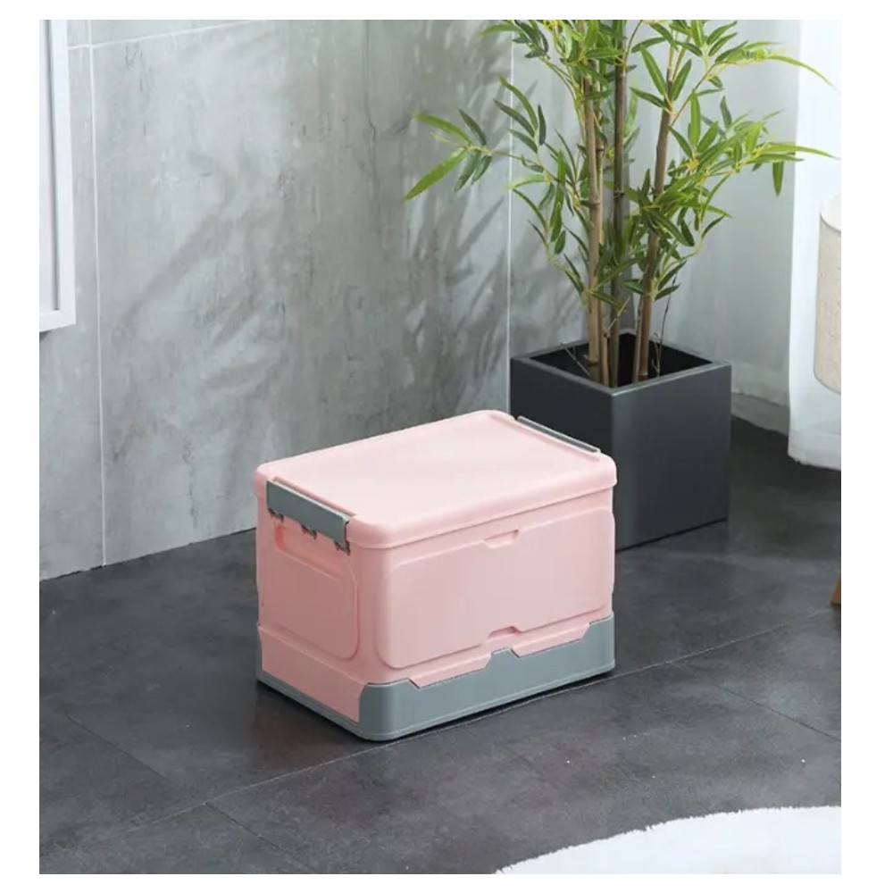 Caja Almacenamiento Plegable Pl&aacute;stico Organizador Con Tapa Rosa image number null