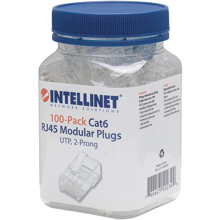 Plug Bote 100 Piezas Conector RJ45 Intellinet Cable UTP Cat 6E 502344 image number null