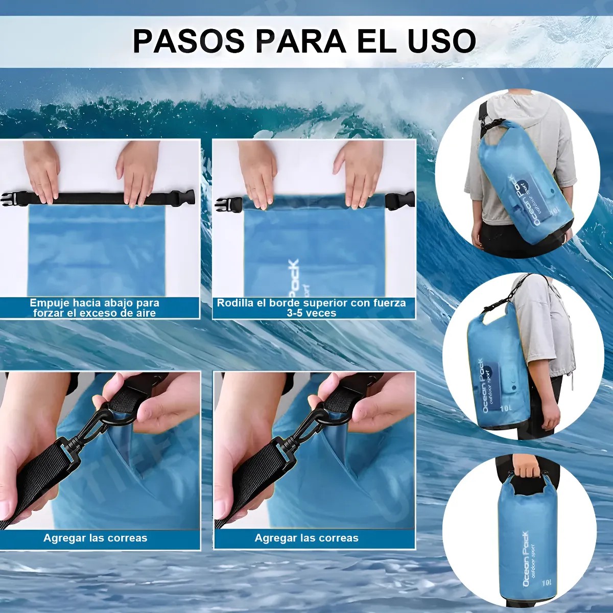 Bolsa Seca Mochila Impermeable Agua Flotante 10 Litros Azul acero image number null