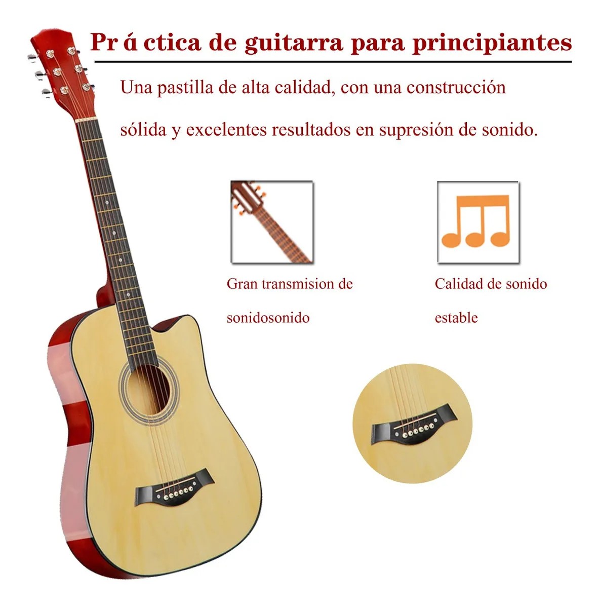 Guitarra Ac&uacute;stica Clasica 38 Inch Con Paquete De Accesorios Color Caqui Material Del Diapas&oacute;n image number null