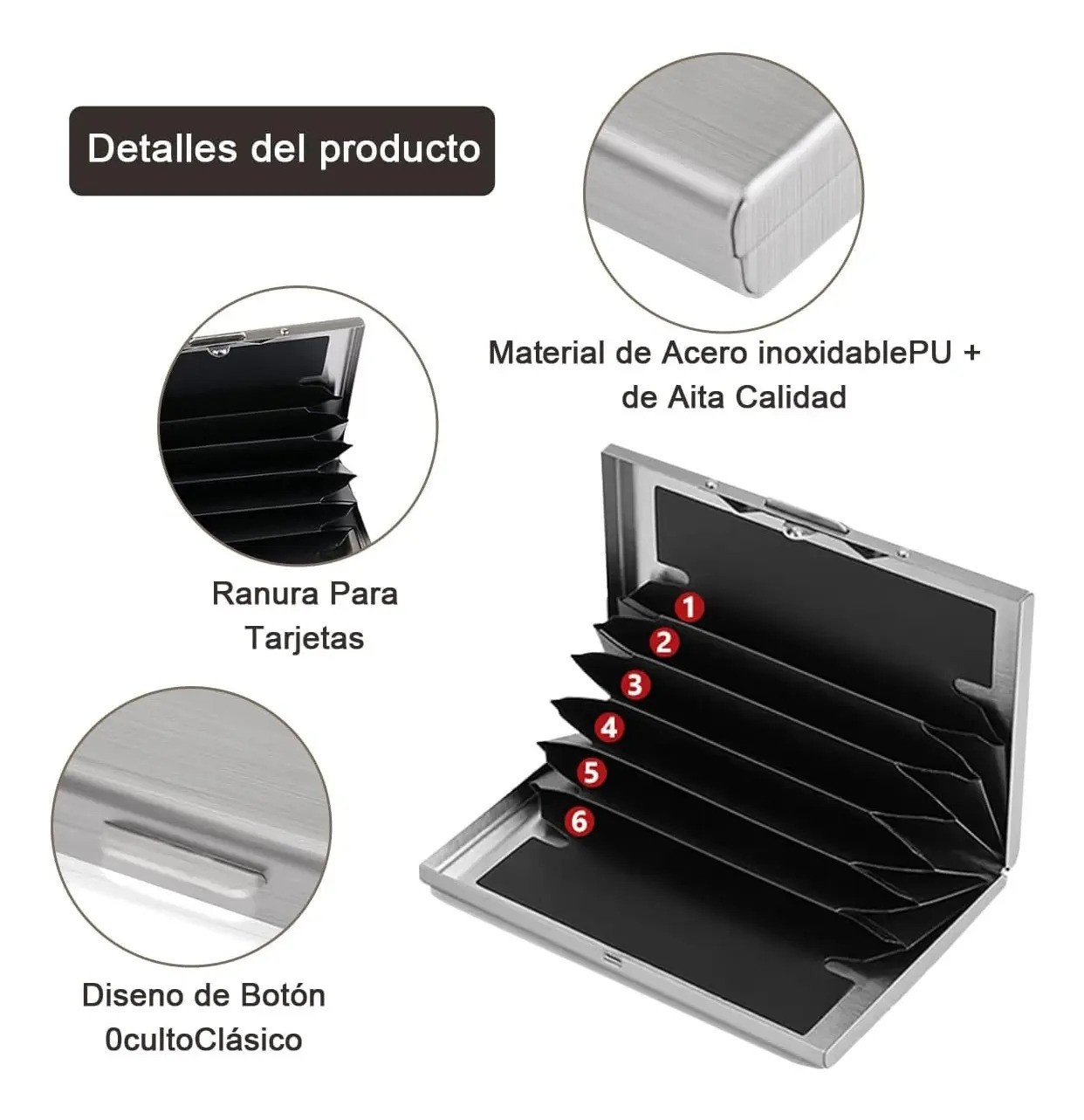 "Tarjetero Para Tarjetas De Cr&eacute;dito Metal Inoxidable 2 Piezas Negro " image number null