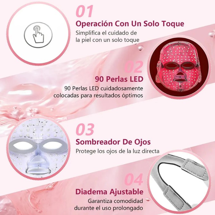 Mascarilla Facial LED de Skin Care Recargable para Cuello y Cara, M&aacute;scara de belleza de terapia de fotones LED 7 colores image number null