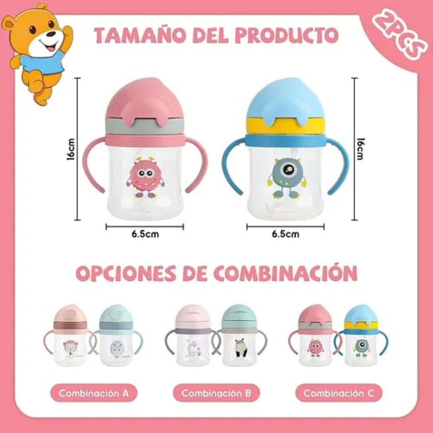 Vaso Entrenador 360 Antiderrames Beb&eacute;s Rosa y Azul image number null