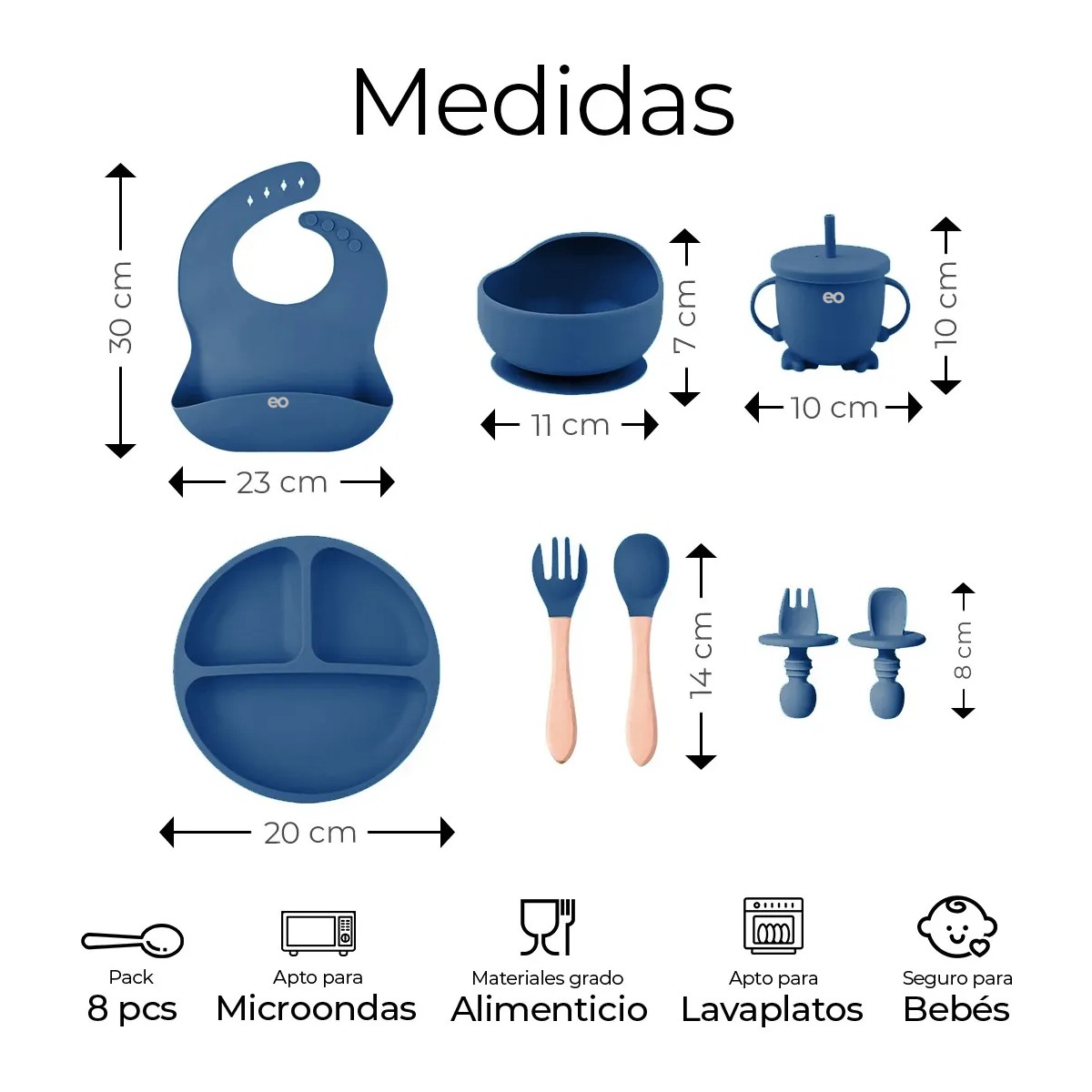 Set De Cubiertos Para Beb&eacute;s Silicona Plato Antideslizante Color Azul Liso image number null