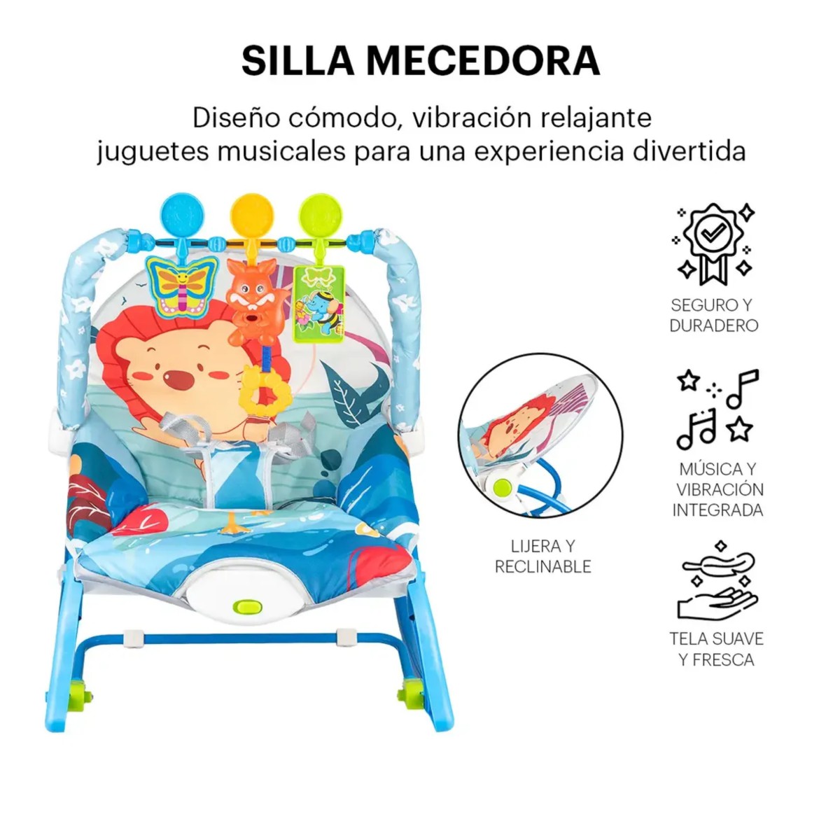 Mecedora El&eacute;ctrica Silla Vibradora Musical Juegos Beb&eacute; Azul image number null