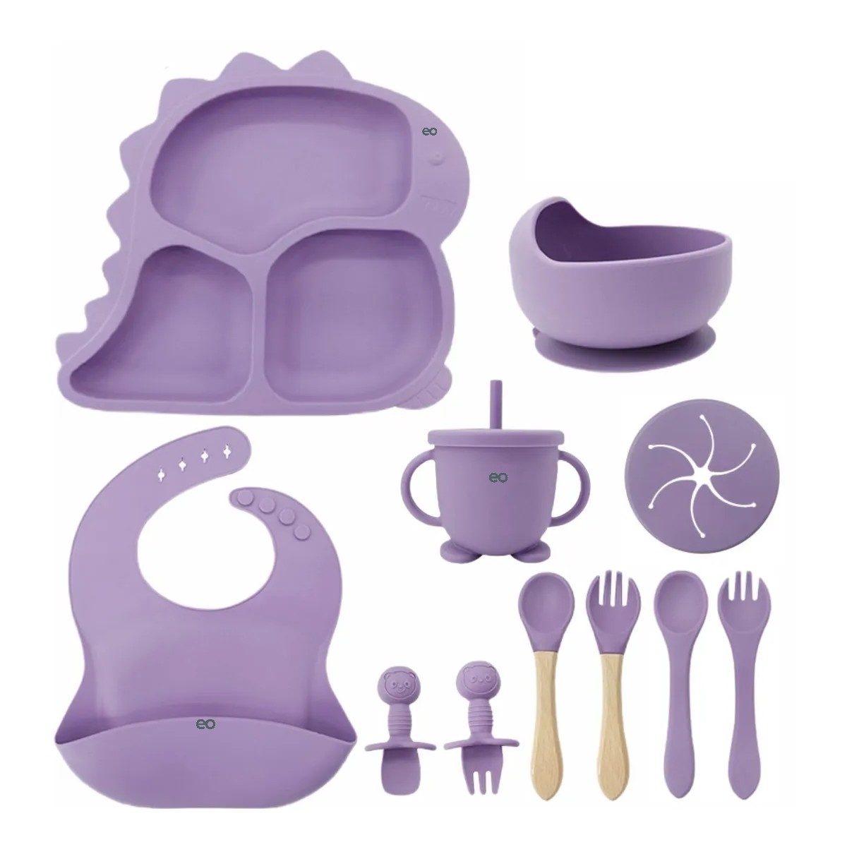 Plato Para Beb&eacute;s De Silicona Con Babero Y Cuchara Y Tenedor Indigo image number null