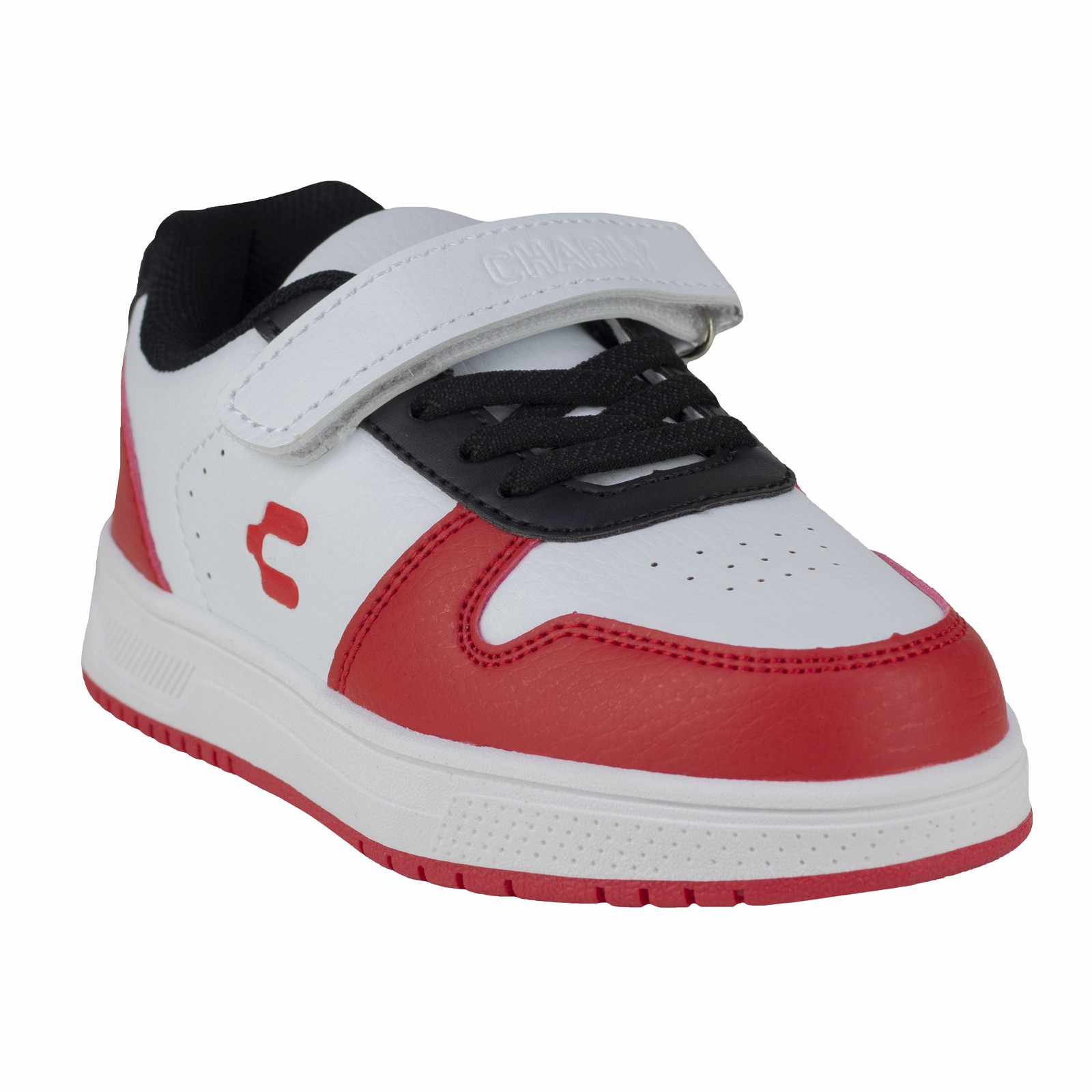 Tenis Blanco Choclo Para Ni&ntilde;o Charly Kids 1098661 Negro Rojo Casual Moderno image number null