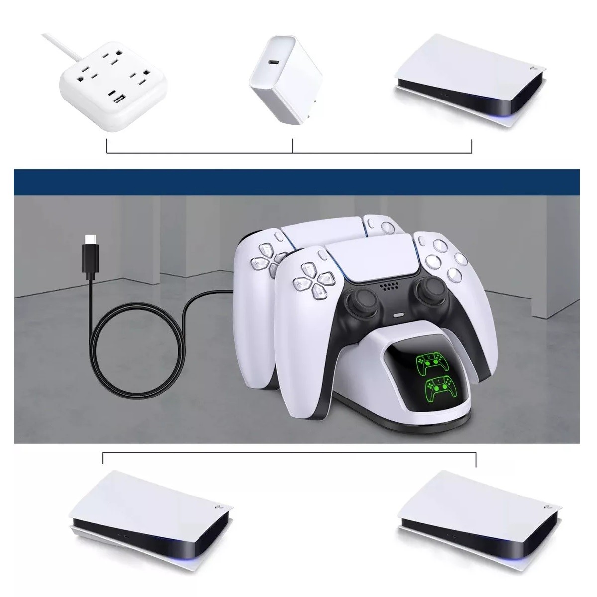 Estaci&oacute;n De Carga Dual Para Joystick De Ps5 USB. image number null