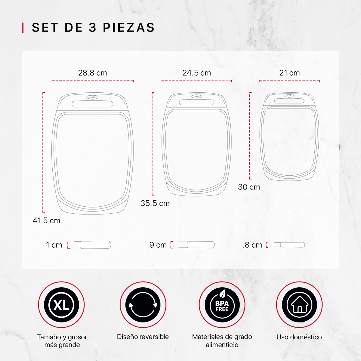 Set 3 Tablas de Cocina Para Picar Cortar Cookify. image number null