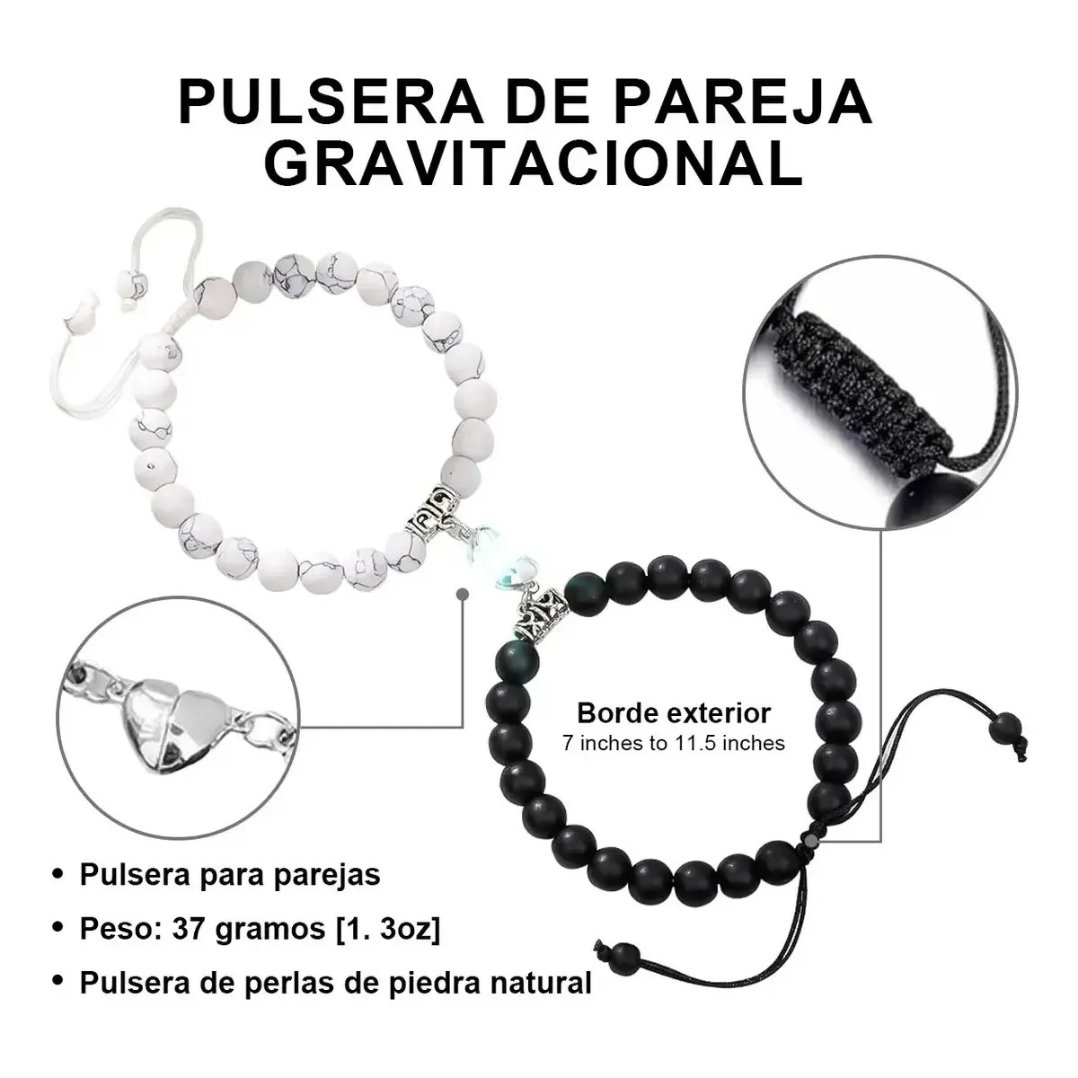 Brazaletes Ajustables Con Imanes Para Pareja, 2 Piezas Amor en Negro image number null