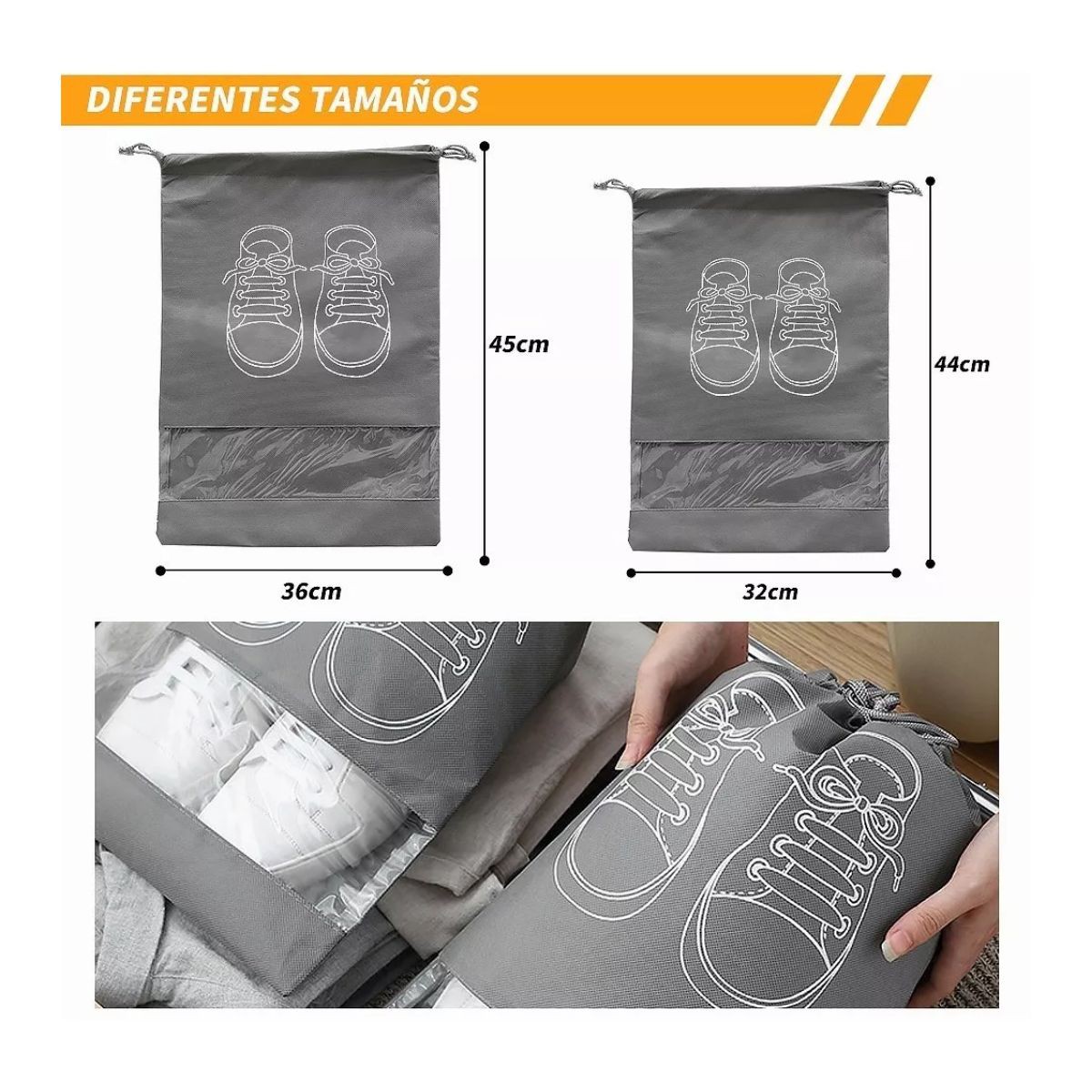 Bolsa De Viaje para Zapatos 10 Piezas Gris image number null