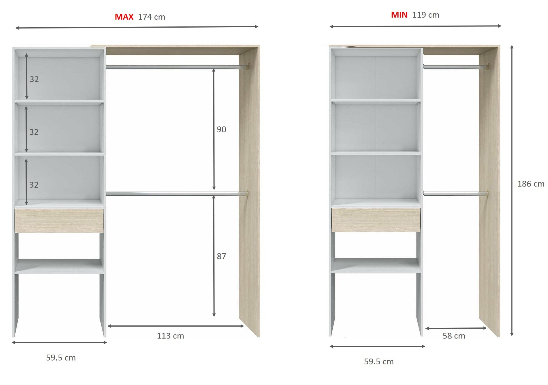 Closet abierto con un caj&oacute;n A187 Blanco con M&eacute;rida image number null
