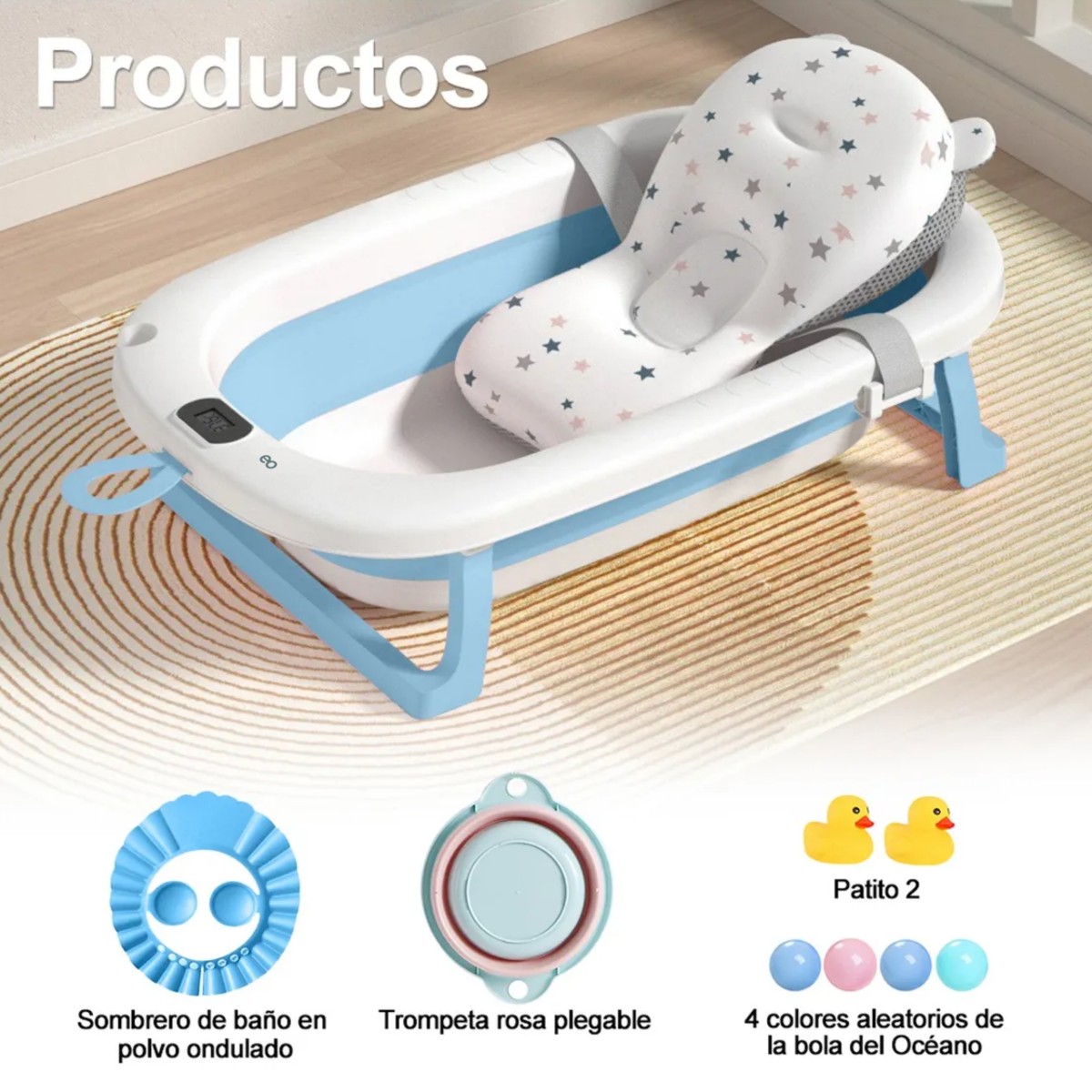 Ba&ntilde;era Bebe Plegable Portatil Tina Con Cojin Termometro Azul image number null
