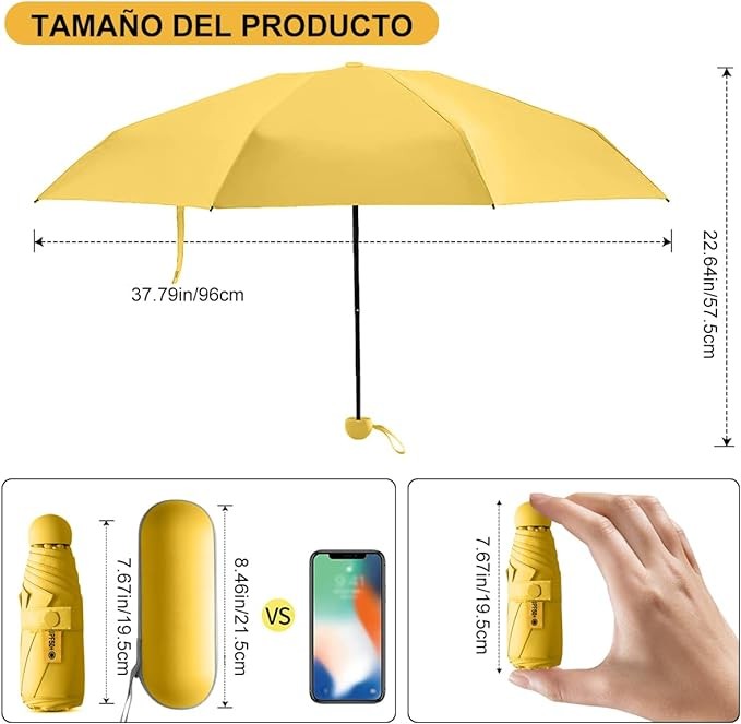 RENDIN Sombrilla UV-Eight Bones and Five Folds Paraguas Plegable,Lightweight Mini Paraguas de Bolsillo Reforzado. image number null