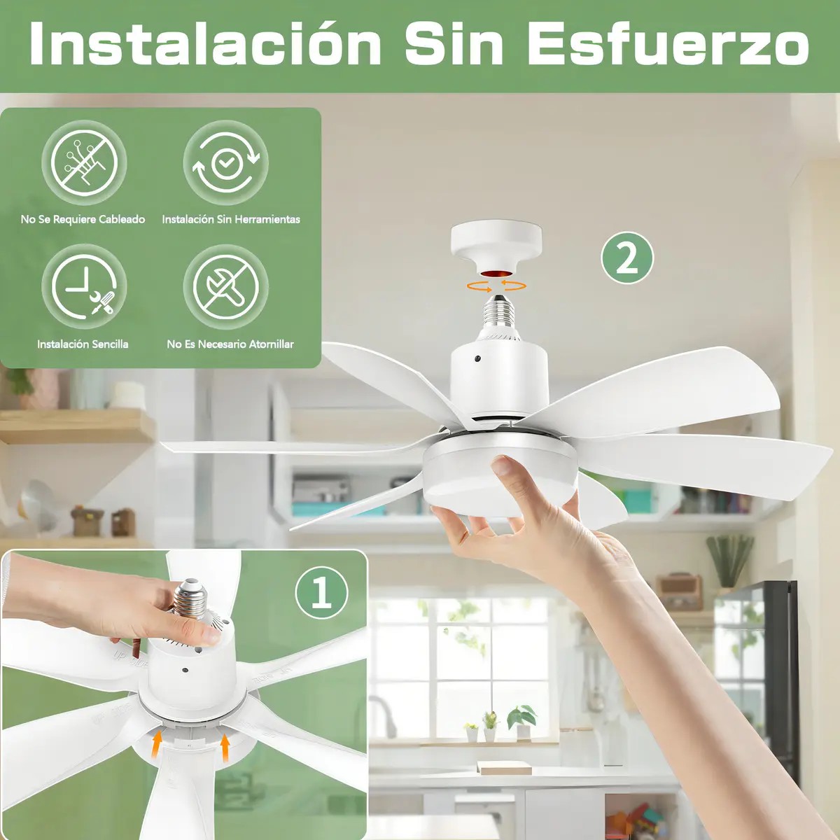 Ventilador De Techo Led E27 52cm Con Control Y Luz 40w blanco image number null