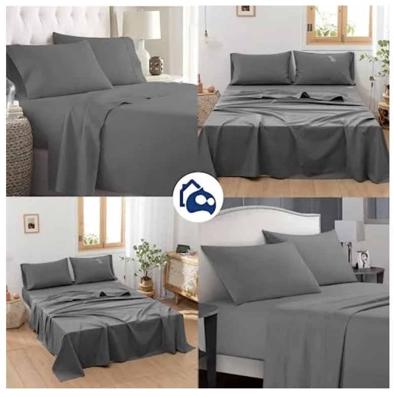 Juego De Sabanas King Size 100% Poli&eacute;ster Microfibra 4 Pzas Color Gris Obscuro T image number null