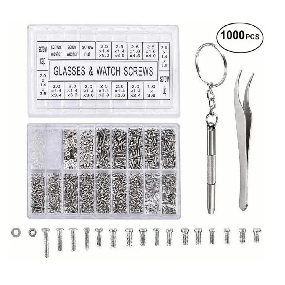 Juego De 1000 Tornillos Tuercas Reloj Gafas Gafas Reparaci&oacute;n image number null