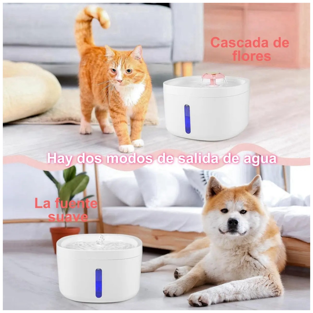 Bebedero Autom&aacute;tico Para Perros y Gatos 2.6L con UV Antisalpicaduras Color Rosa image number null