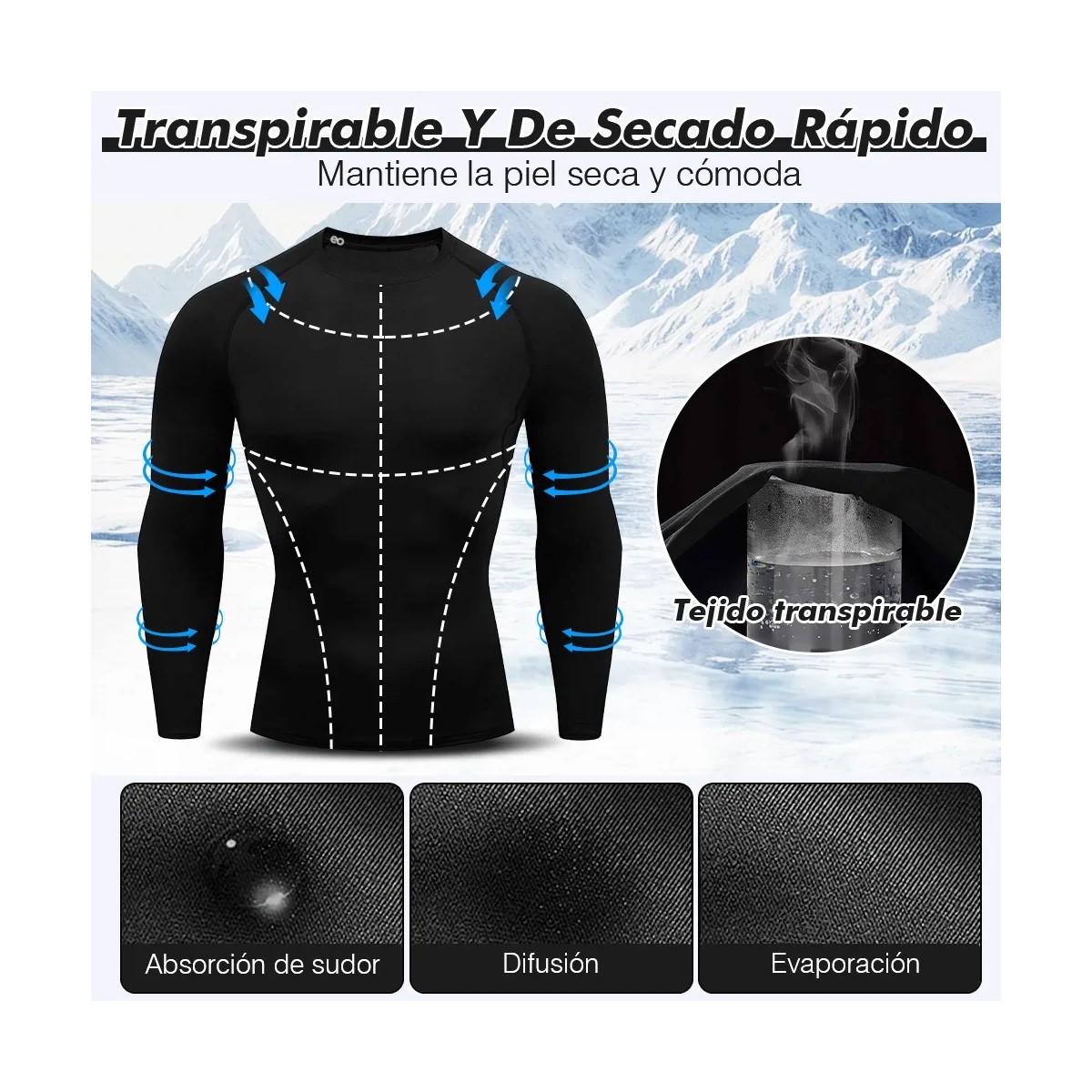 3pzs Playera Licras Deportivas Hombre Manga Larga Negro Talla:L image number null