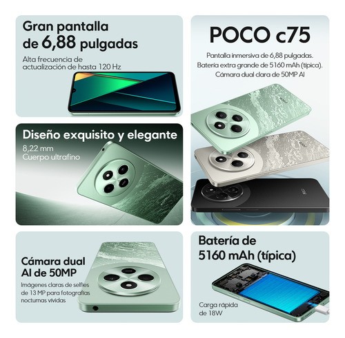 Celular Xiaomi Poco C75 256gb Rom 8gb Ram Black image number null