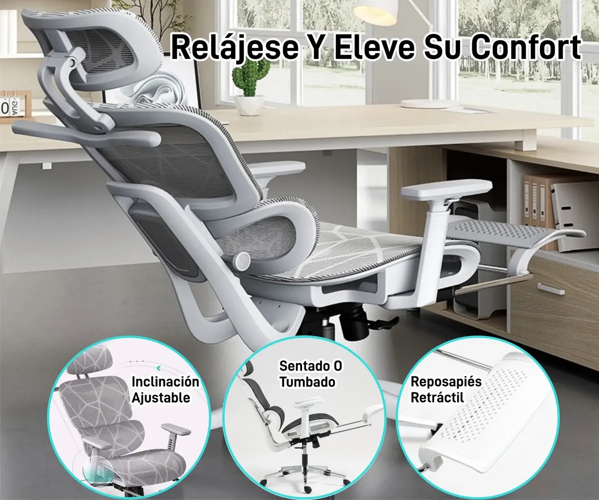 Silla De Oficina Ergon&oacute;mica Ejecutiva Reclinable Negra/gris image number null