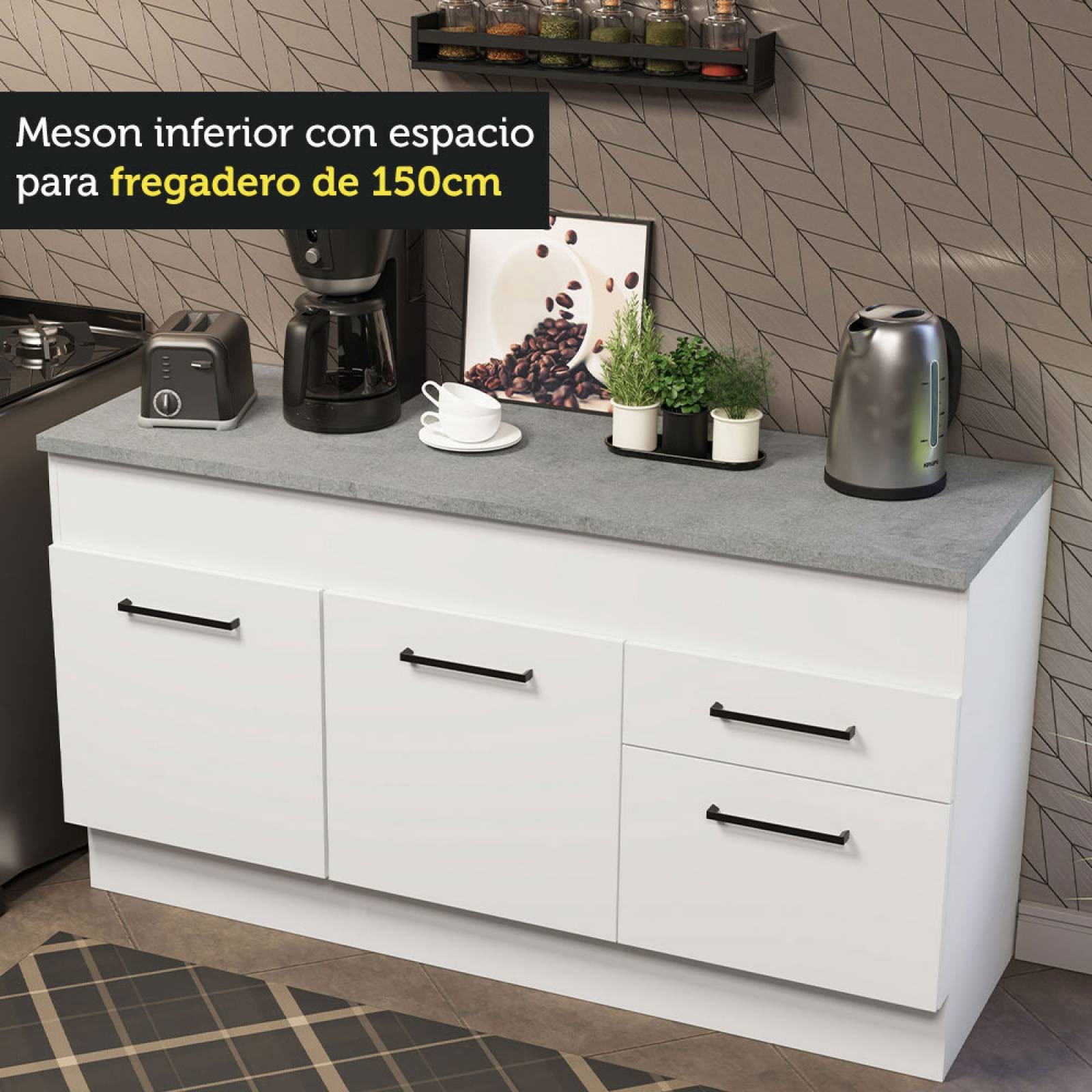 Mueble Inferior de Cocina Madesa Agata 150cm 2 Puertas Blanco. image number null