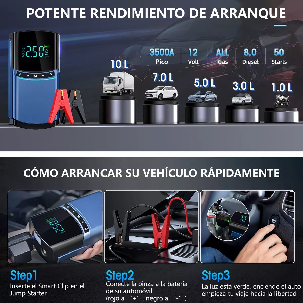 Arrancador Cargador De Bater&iacute;as Carro Autos Compresor Aire image number null