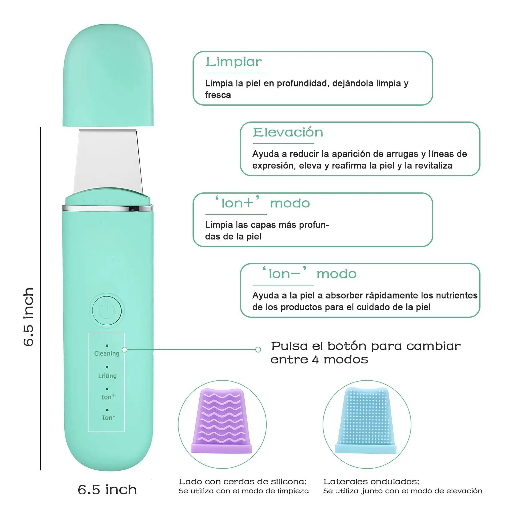 Limpiador Facial Peeling Ultras&oacute;nico Portatil Skin Scrubber VERDE CLARO image number null