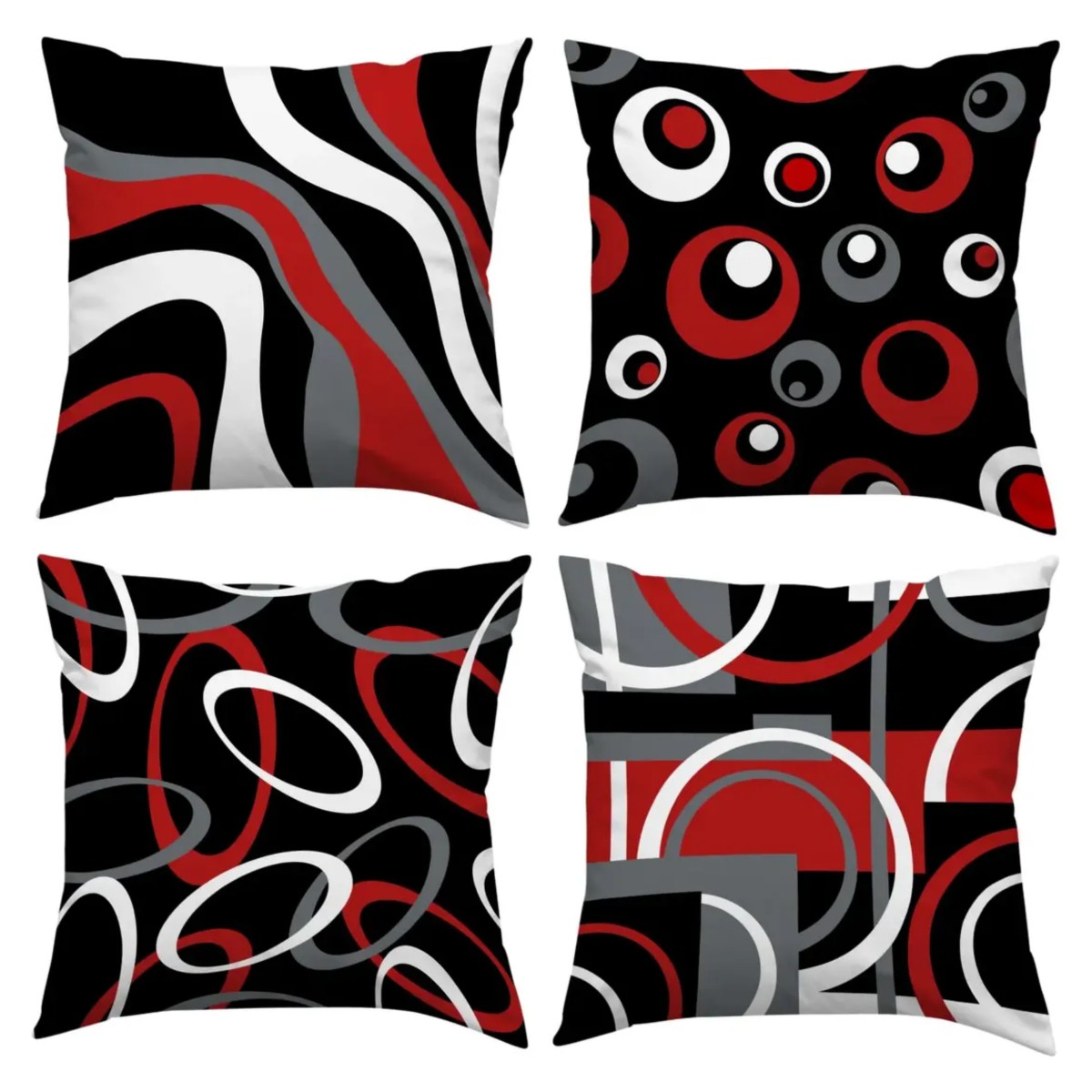 Fundas Para Cojines Lino Decoraci&oacute;n Del Sal&oacute;n 45x45cm 4 piezas Negro y rojo image number null