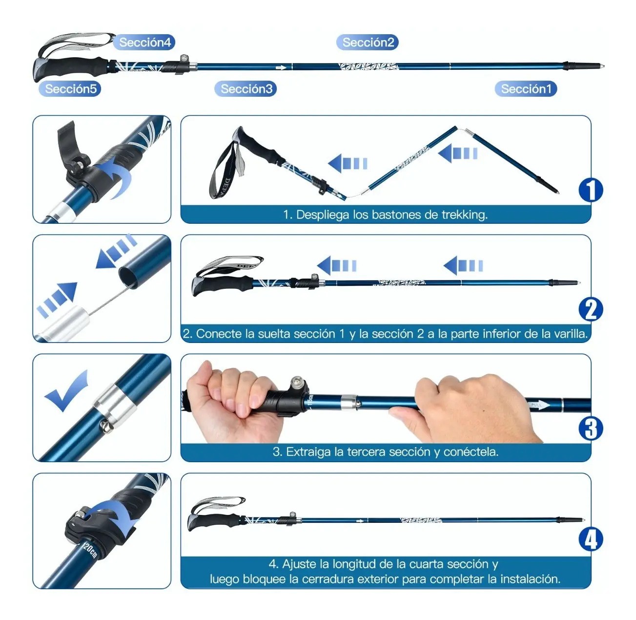 "2 Bast&oacute;n Trekking Plegable Ligero Senderismo Caminar Escalar Negro con Azul " image number null