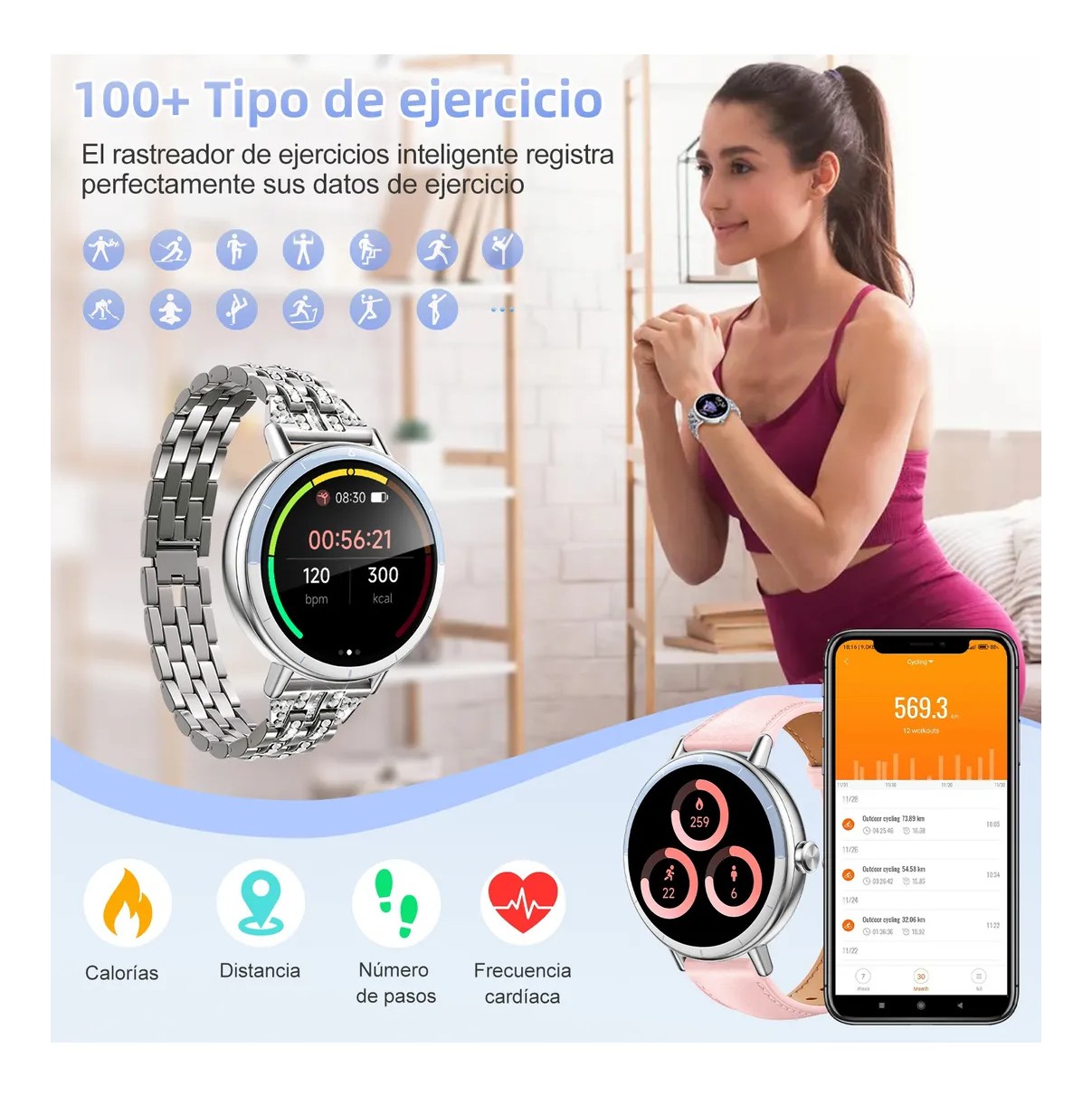Reloj Inteligente Smart Watch Mujer Bluetooth Llamada Ai Voz Plateado image number null