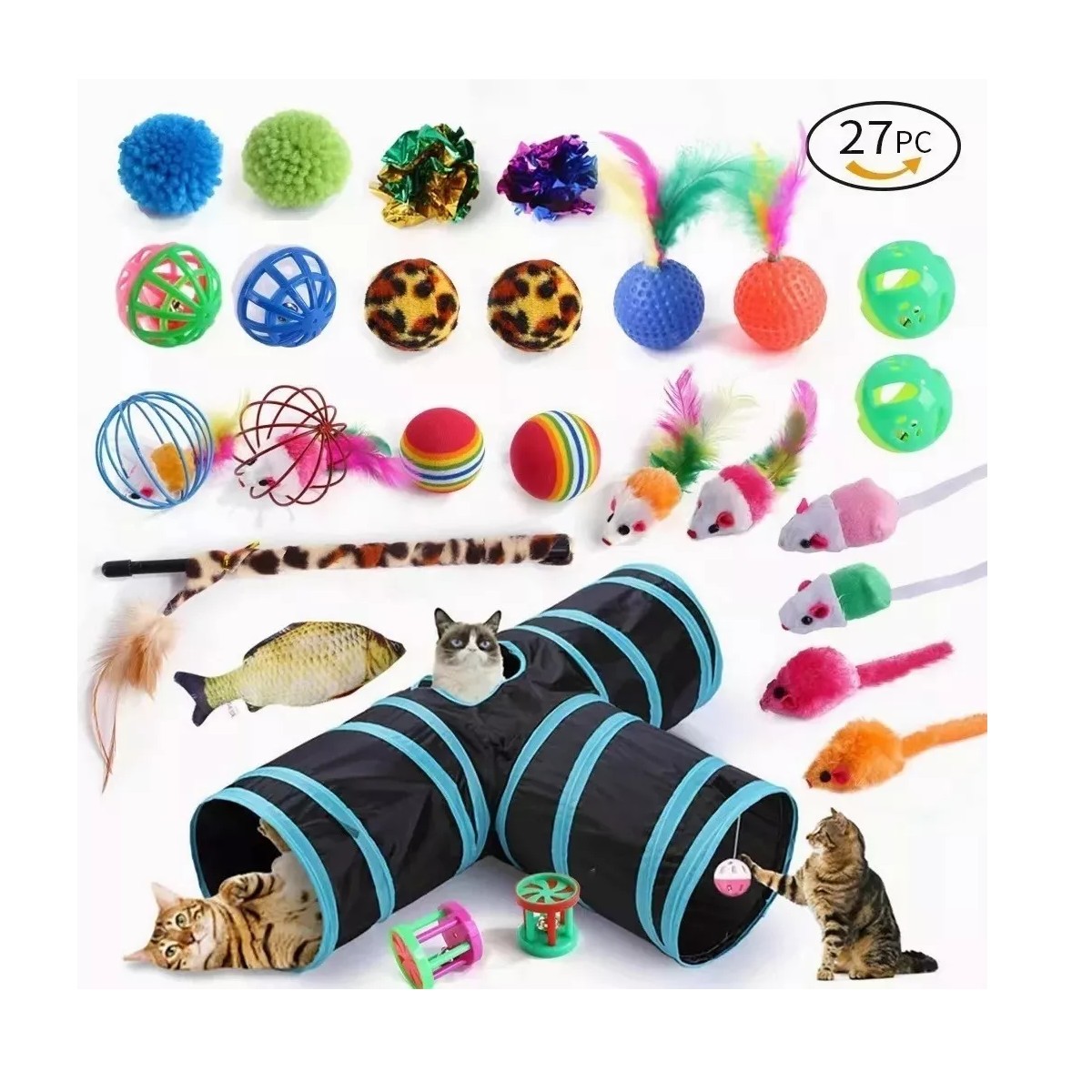 Kit 27 Piezas De Juguetes Para Gatos Mascotas T&uacute;nel Para Gatos image number null