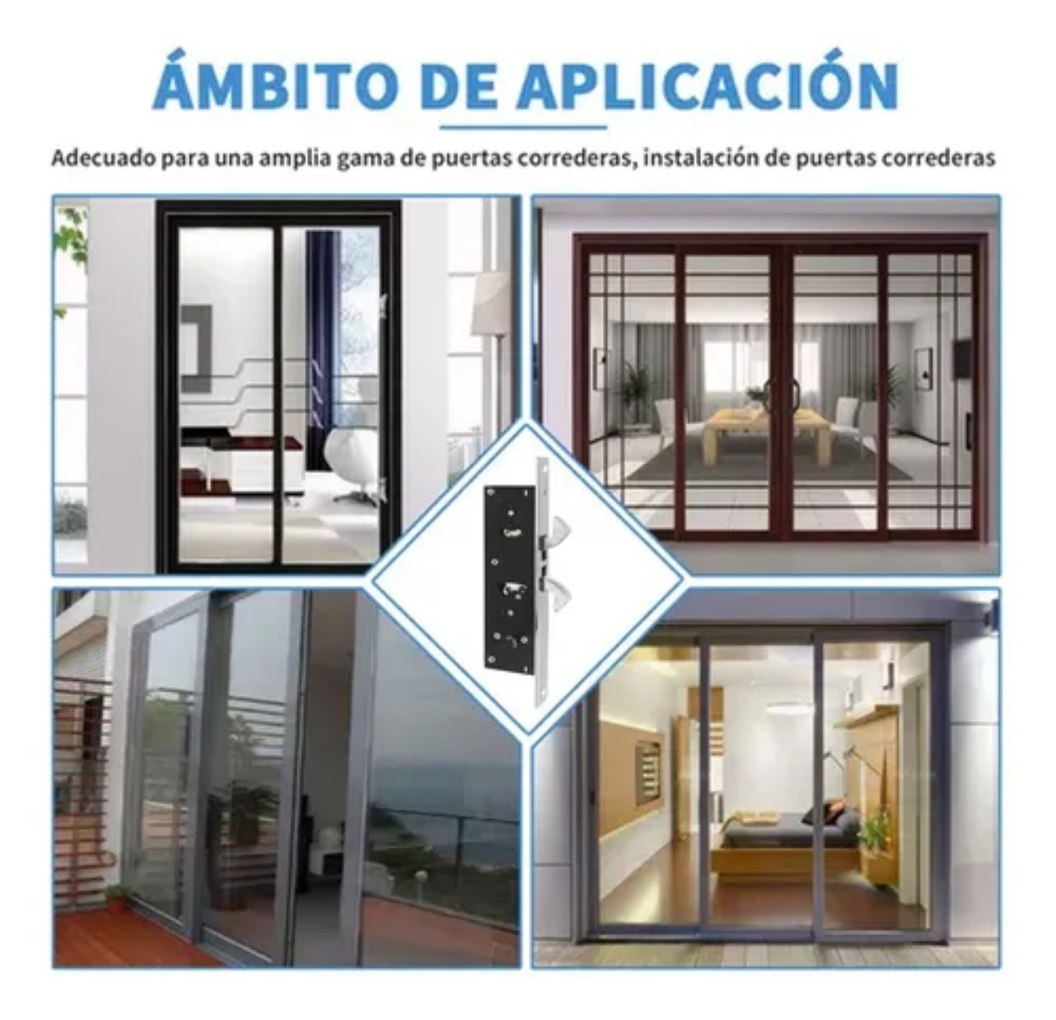 Cerradura Chapa Doble Gancho Puerta Corrediza Aluminio plateada image number null