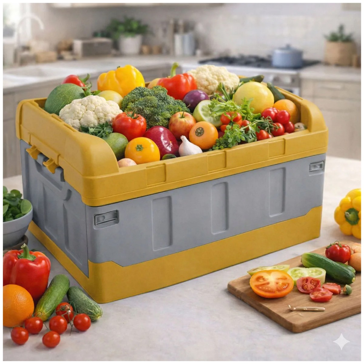 Caja Almacenamiento Plegable Organizador Con Tapa 41 Litros Amarillo/Gris image number null