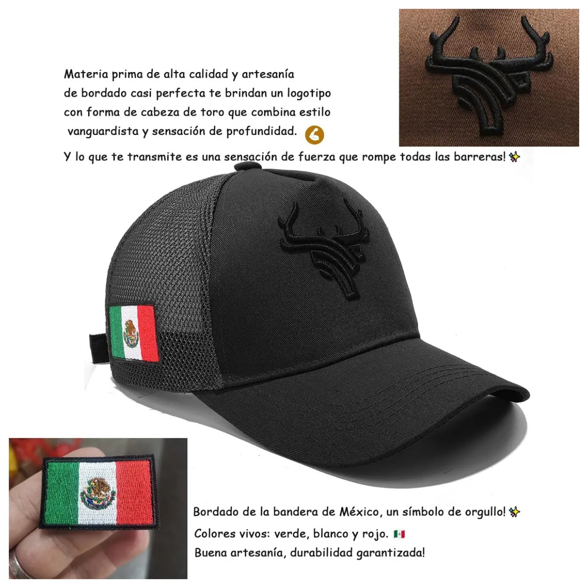 Gorra Bordada De Toro malla AjustableColor Negro image number null