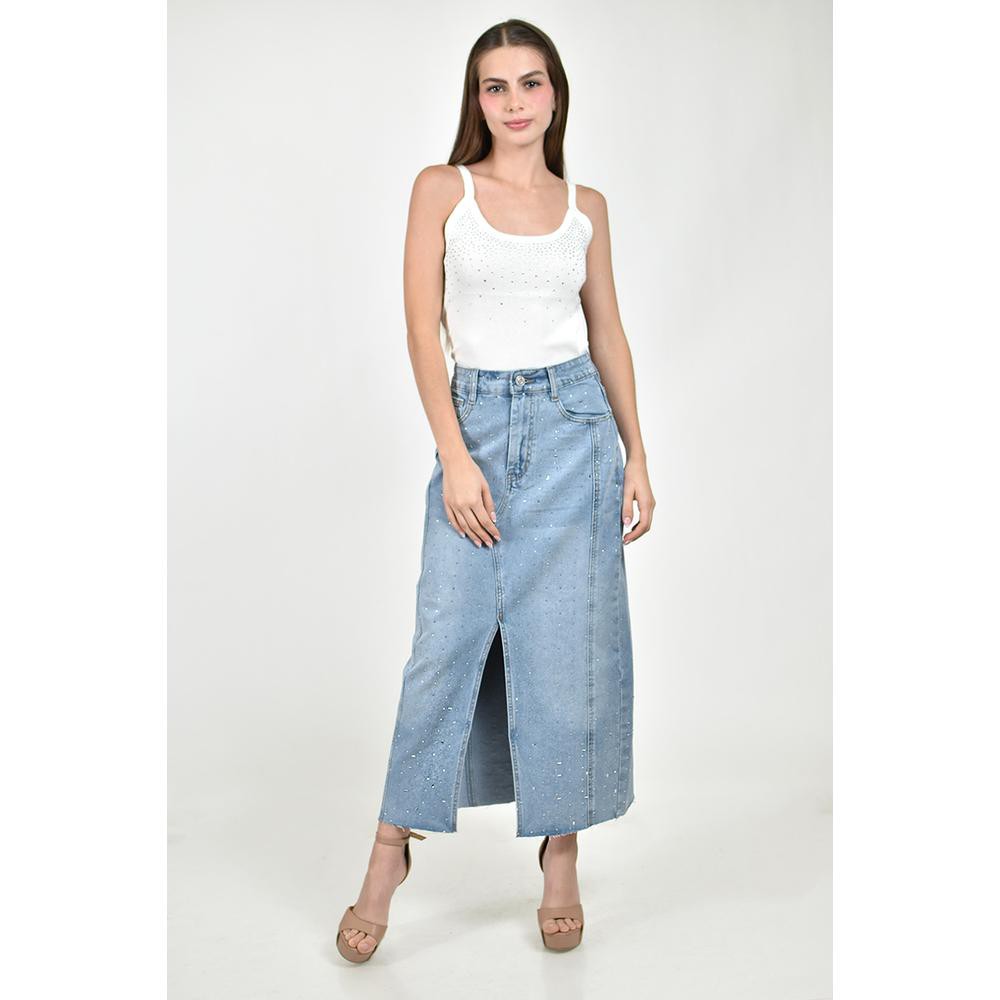 Falda denim midi con brillos /Juvenil, 615 (Azul claro) image number null