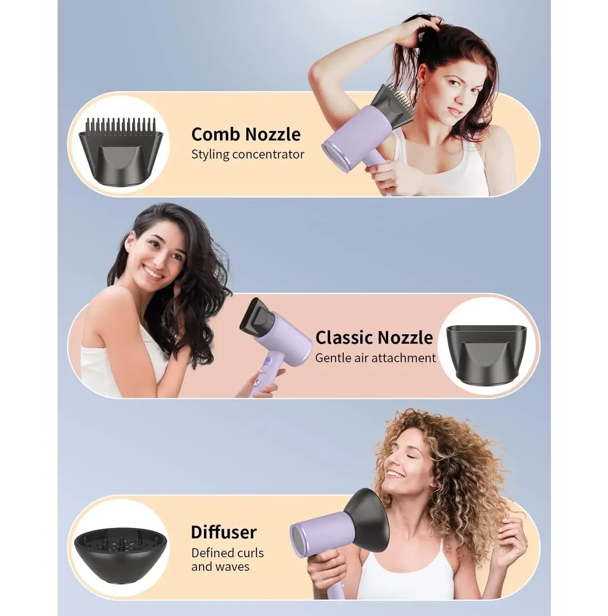 Secadora De Cabello Profesional Port&aacute;til 3 Velocidades Lavanda image number null