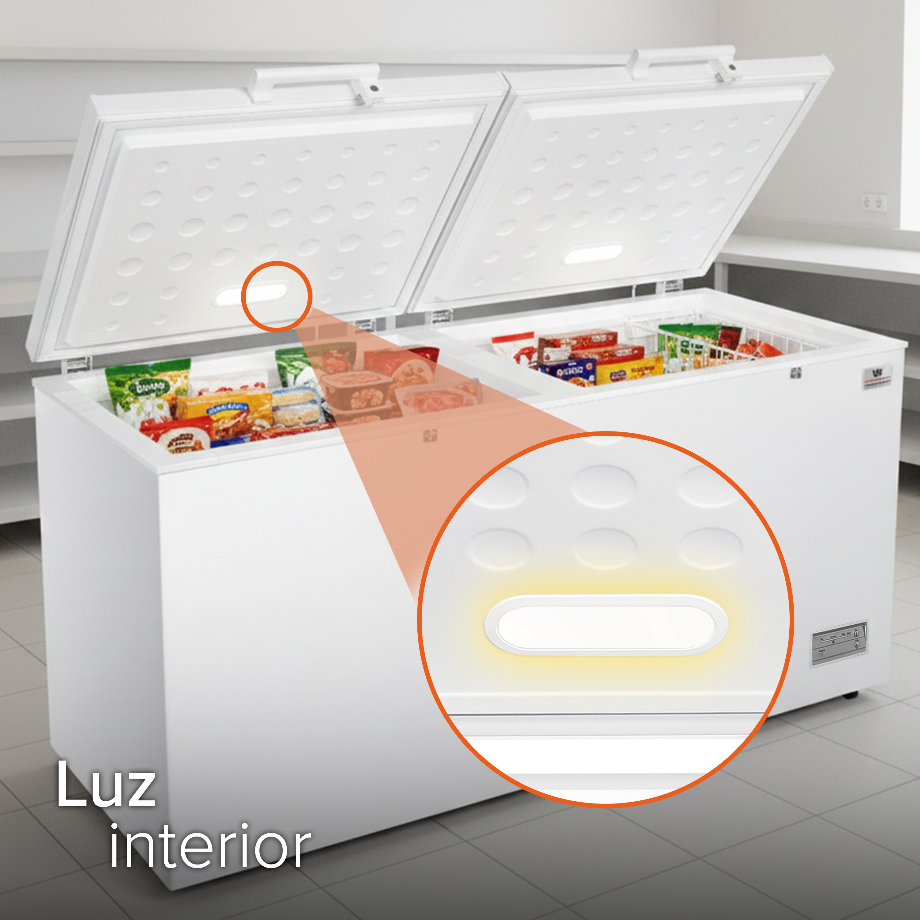 White Westinghouse Congelador 18 pies 508 L Acero blanco 2 puertas Cerradura con llave Luz interior Ruedas image number null