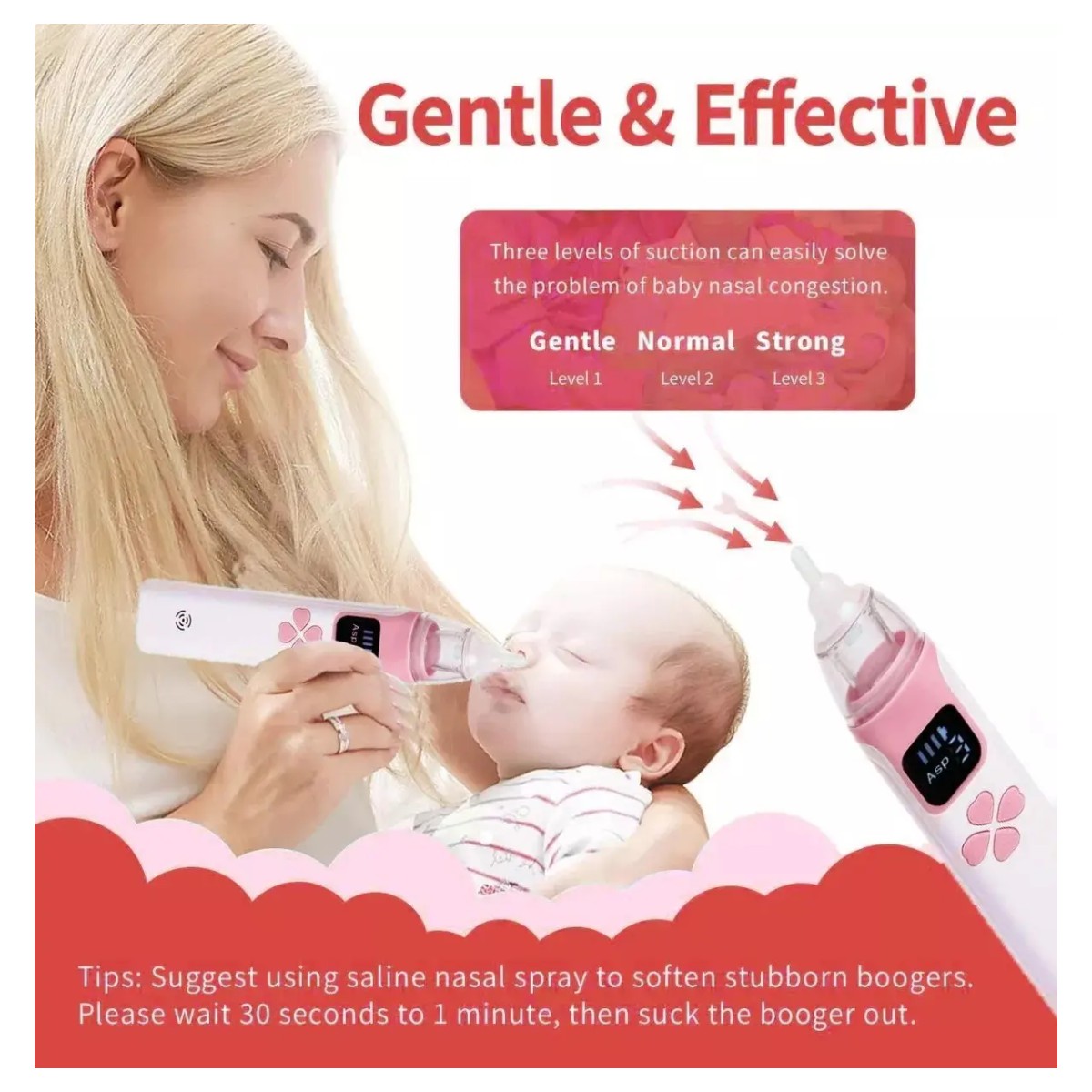 Aspirador Nasal Beb&eacute; Saca Mocos Seguro El&eacute;ctrico Limpiador Color Rosa image number null