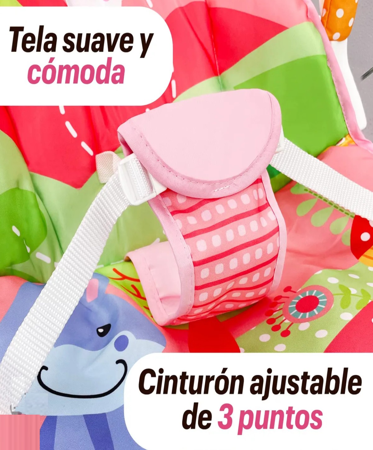Bouncer Cartoon deluxe silla vibradora mecedora de bebe musical con juegos Rosa image number null