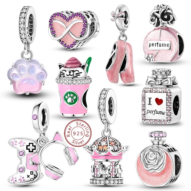Charms de Plata Esterlina 925 para Pulsera y Collar SET 5 PCS Random, Abalorios Colgantes Rosa Accesorios de Joyer&iacute;a DIY image number null