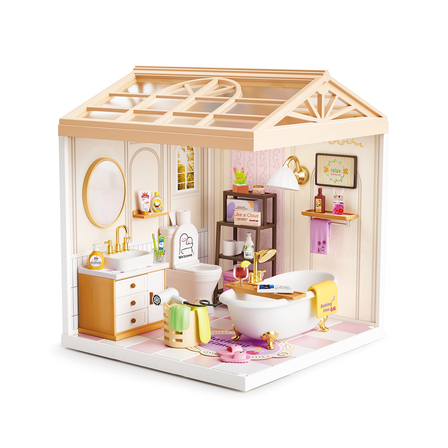 Juguete Casa en Miniatura Ba&ntilde;o con Ba&ntilde;era, Muebles, Accesorios y Efecto de Luz Nocturna image number null