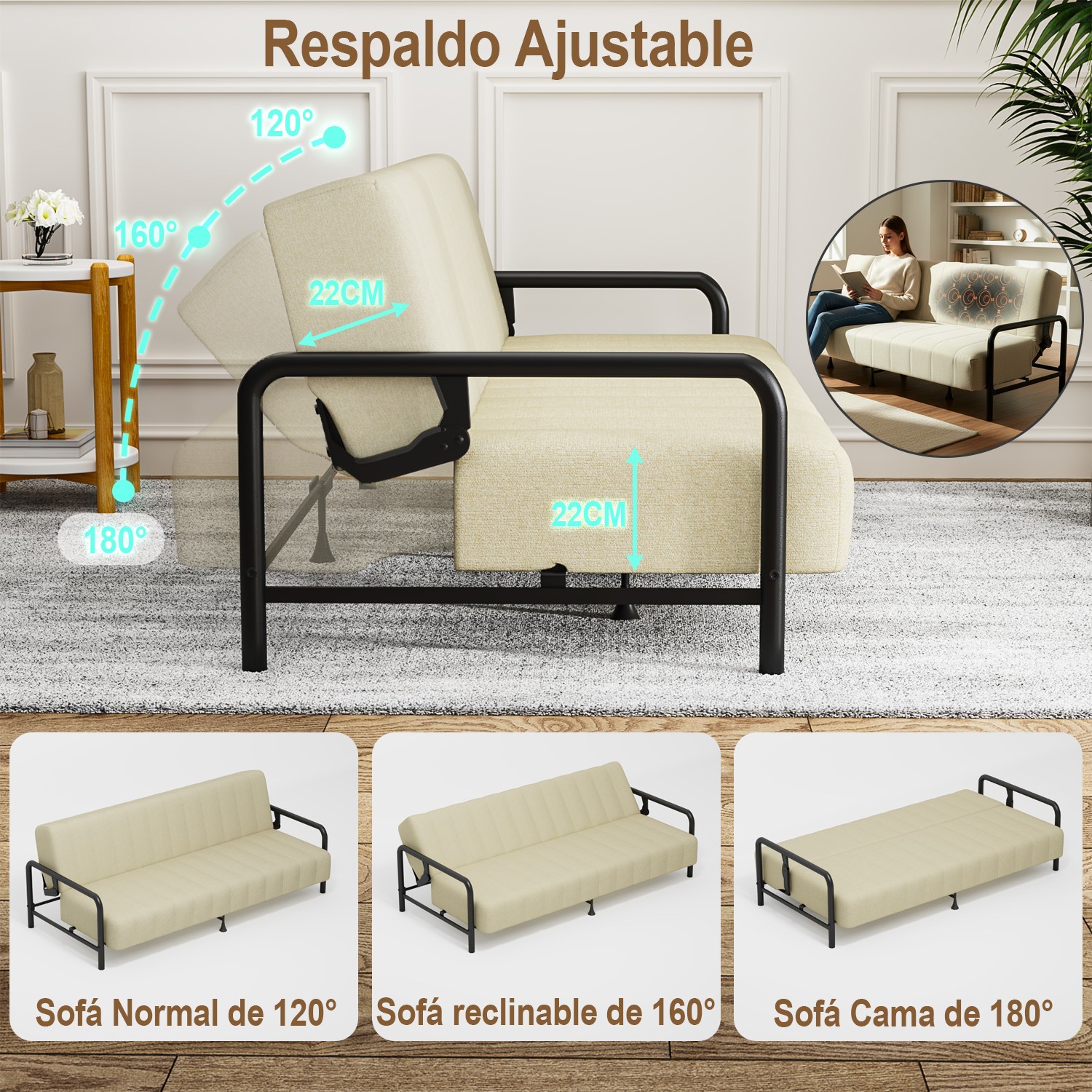 Sof&aacute; Cama Matrimonial Multifunci&oacute;n con Resortes de soporte resistentes Beige image number null