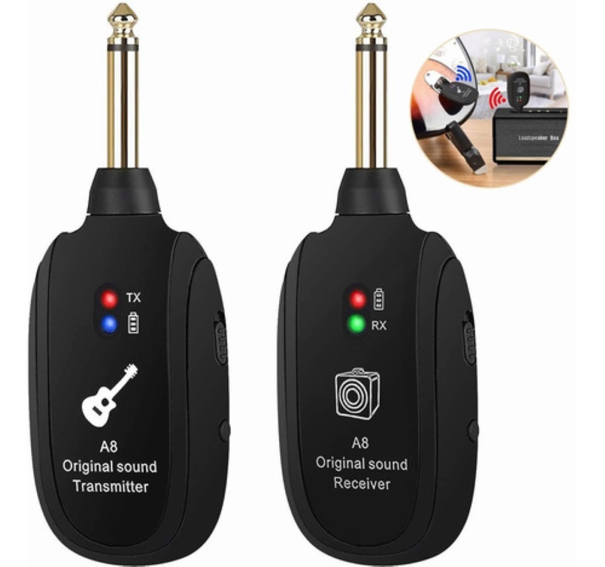 Sistema Transmisor Y Receptor Inalambrico Guitarra Uhf A8 Negro image number null