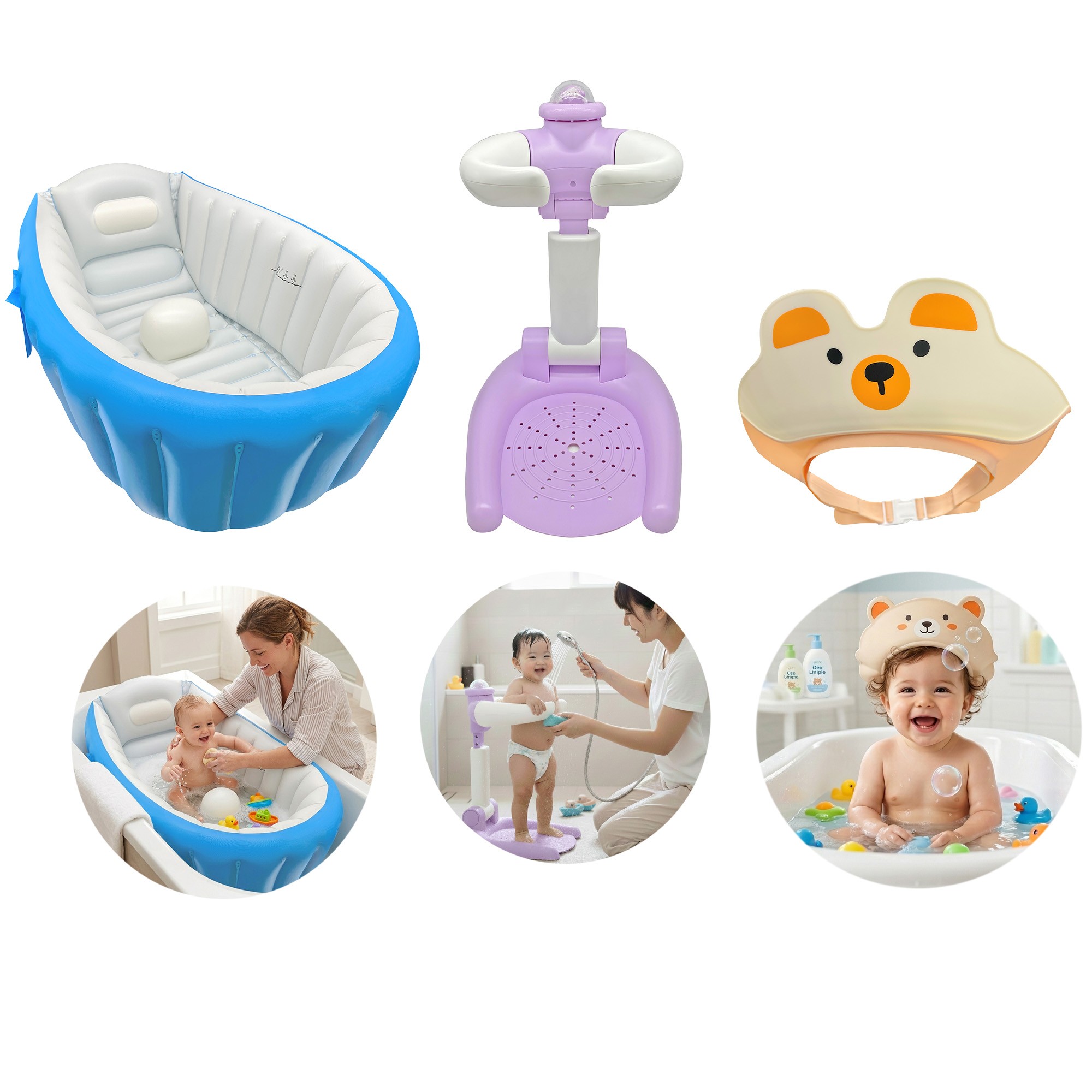 Kit Ba&ntilde;o para beb&eacute; con Ba&ntilde;era Inflable, Bomba, Soporte de Ducha y Visera Ecobaby Original image number null