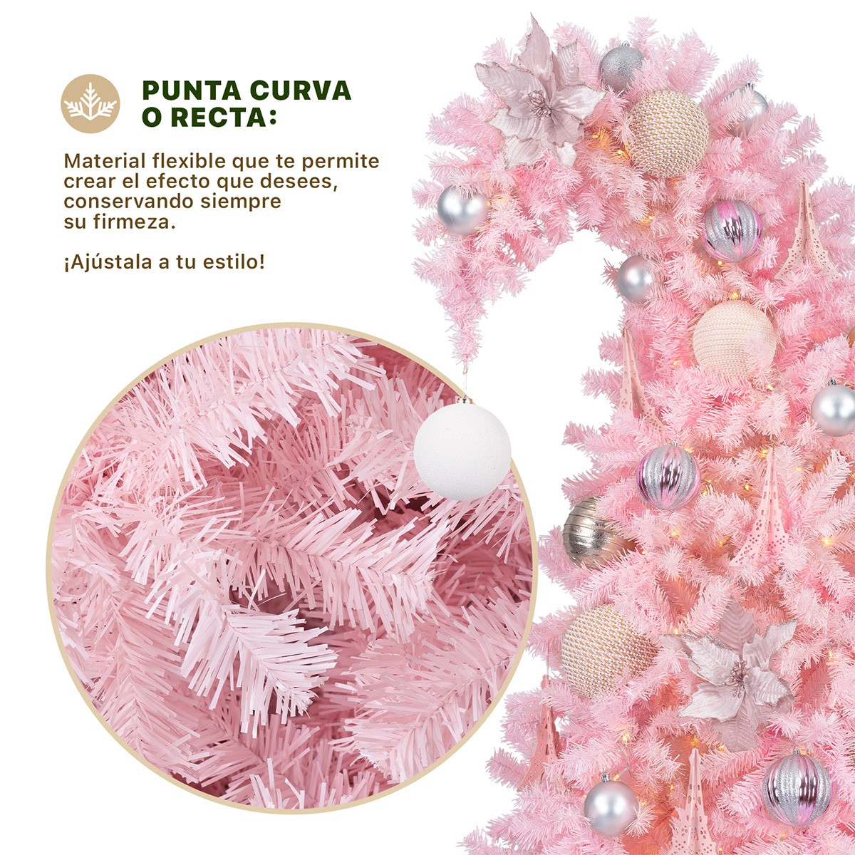 &Aacute;rbol de Navidad Gorro de Santa Punta Flexible con Esfera 1.8m 1110 Ramas para Temporada Navide&ntilde;a Rosa ESQUIMAL image number null