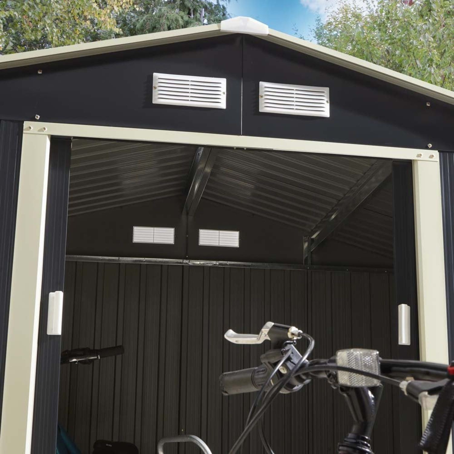 Bodega Cobertizo Exterior Ultra de Metal 277 x 195 x 203 cm Color Gris Oscuro image number null